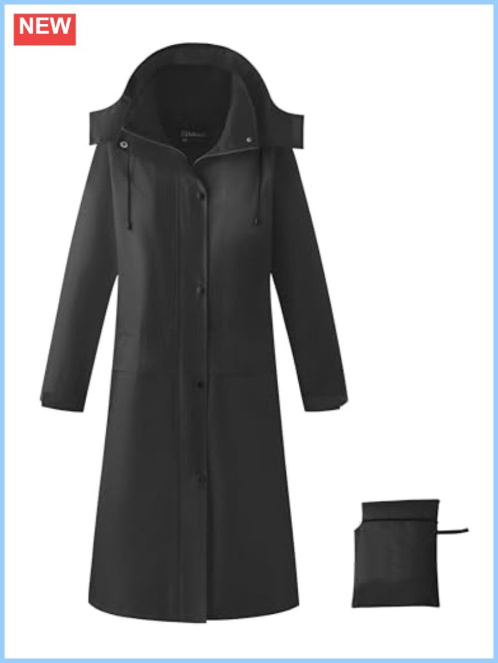 Women's Long Waterproof Raincoat with Detachable Hood, Sealed Seams, Packable